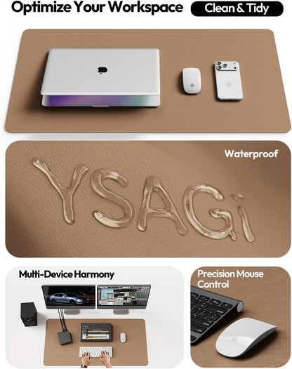 YSAGi Leather Desk Pad Protector, Large Mouse Pad, Non-Slip PU Leather Desk Blotter, Waterproof Writing Pad for Office and Home (31.5" x 15.8", Eggshell) - Colors A