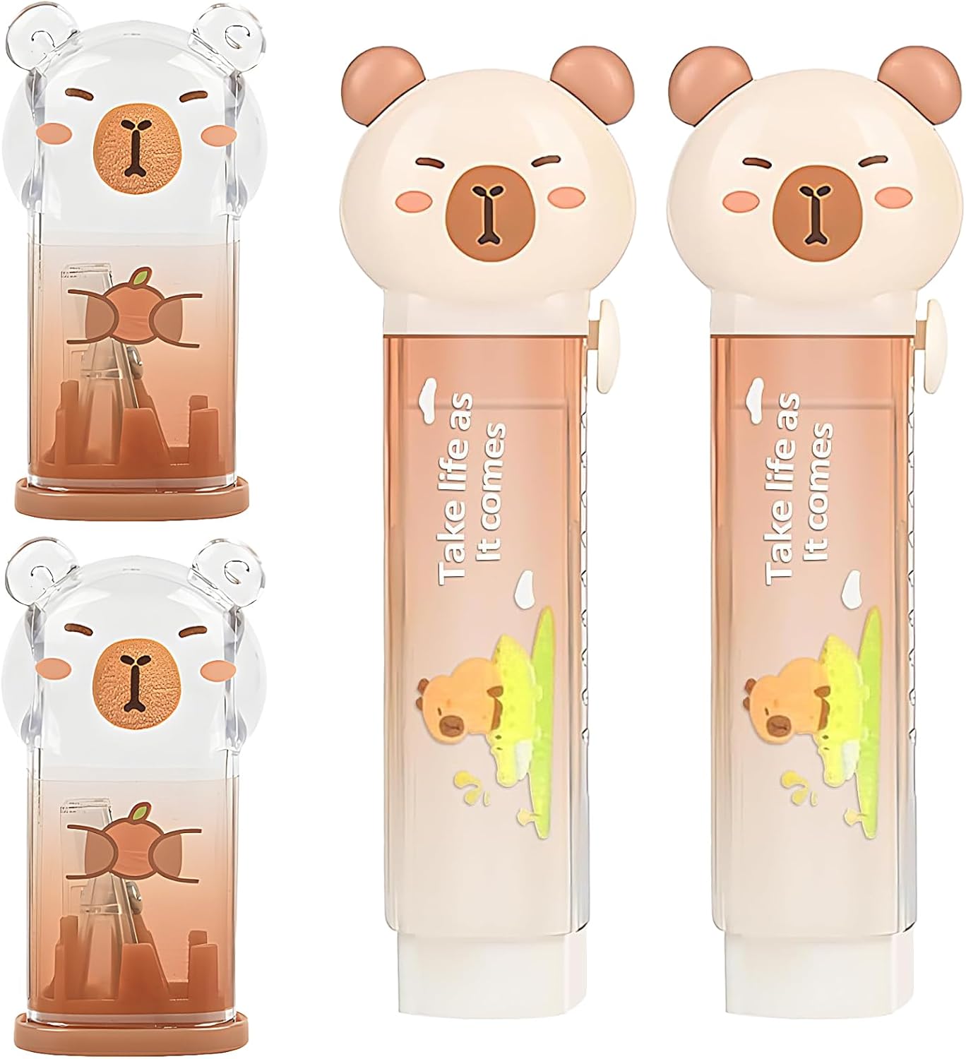 4Pcs Cute Pink Capybara Retractable Eraser and Capybara Pencil Sharpener,Capybara Cute Birthday Christmas Gifts Set for Kawaii Office School Home Supplies