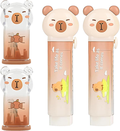 4Pcs Cute Pink Capybara Retractable Eraser and Capybara Pencil Sharpener,Capybara Cute Birthday Christmas Gifts Set for Kawaii Office School Home Supplies