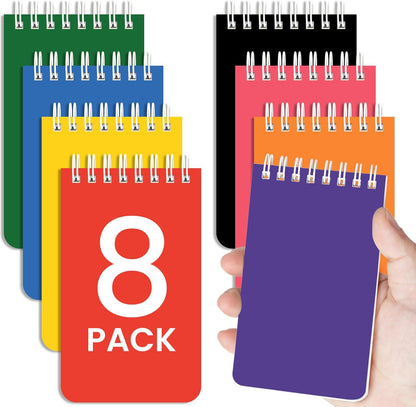 Taja Pocket Small Notebook 3" x 5", Set of 8 Mini Little Spiral Notebook, Nursing Notepad, Perfect for Work, School, Office, Nurse, Travel - Neutral