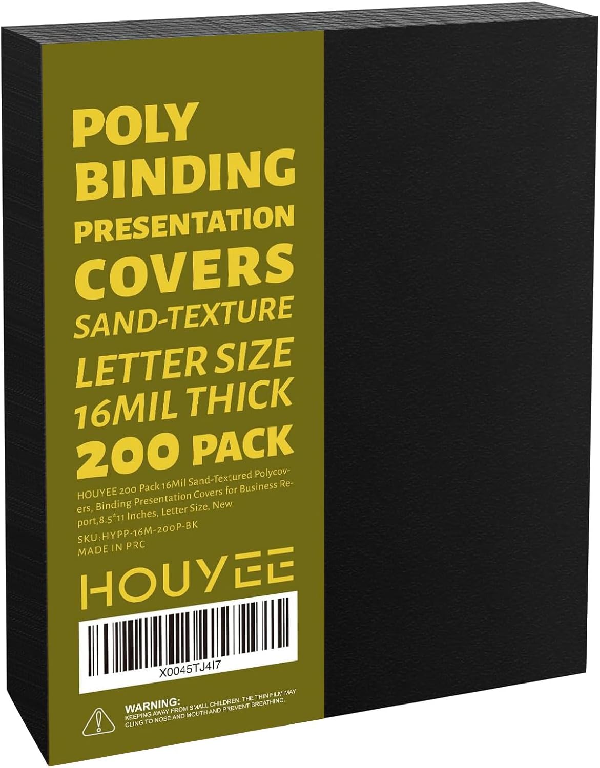 HOUYEE 100 Pack 16 Mil Poly Binding Covers,Sand Texture Binding Presentation Covers,8.5x11 Inches,Letter Size,Black,Square Corners,Un-Punched