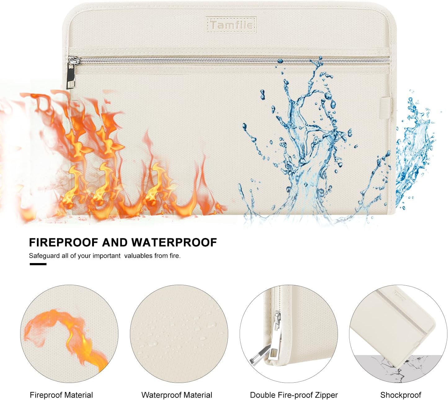 Tamfile Fireproof Accordion File Organizer with Handle, 13 Pocket Transparent Expanding File Folder with Zipper & Labels, File Folder with Multi-Pockets Paper Organizer Folder for Letter A4 Files