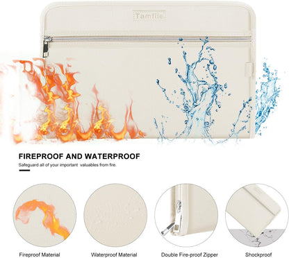 Tamfile Fireproof Accordion File Organizer with Handle, 13 Pocket Transparent Expanding File Folder with Zipper & Labels, File Folder with Multi-Pockets Paper Organizer Folder for Letter A4 Files