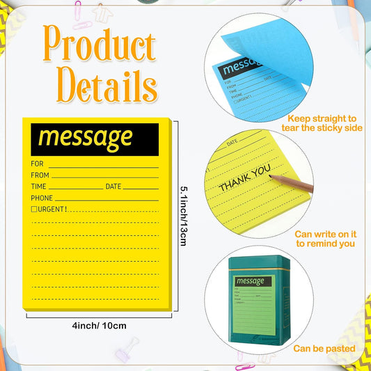 Geyee 9 Pieces Telephone Message Sticky Notes Pads 4 x 5 Inch Assorted Neon Colors Sticky Notes Urgent Self Stick Notepads for Work Call, Office Supplies, 50 Sheets/Pack(Fluorescent Colors)