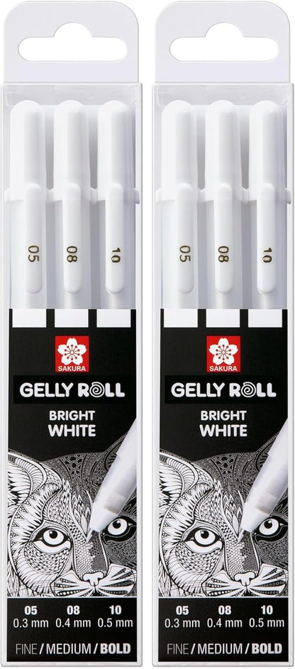 SAKURA Gelly Roll Basic White Gel Pen Set of 3, Assorted Sizes | Opaque Pens for Highlights, Drawing & Crafts