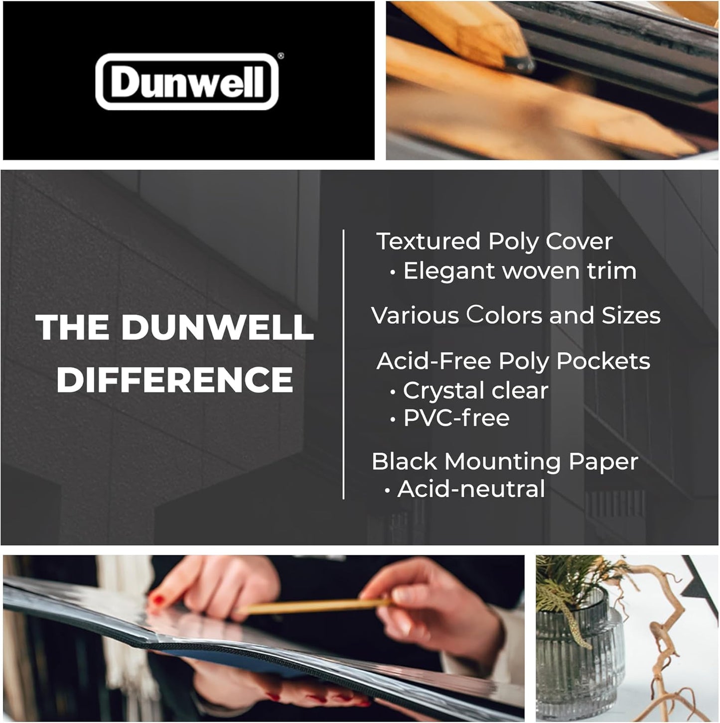 Dunwell Art Portfolio 8.5x11 Folder (Silver), Mounting Paper, Portfolio Binder for Artwork and 8.5 x 11 Documents Art Folder, 24 Pockets Display 48 Pages, Acid-Free Poly Presentation Book