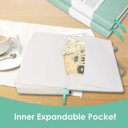 Journals for Writing, A5 Leather Ruled Notebook with 400 Pages, 100 Gms College Ruled Journal with Thick Paper, Hardcover with Inner Pocket & Pen Holder, Dark Green