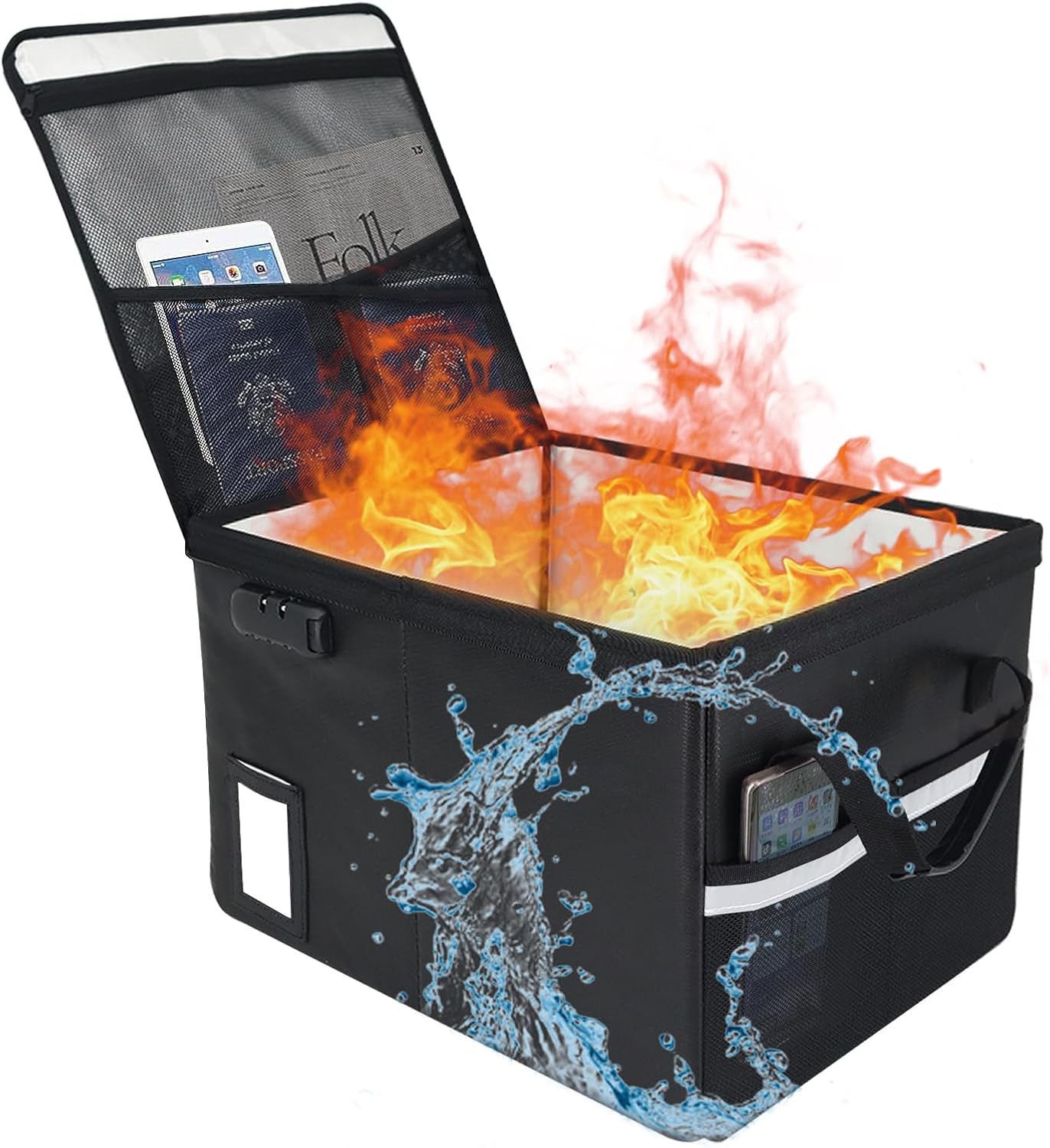 File Box with Lock 5200°F with Heat Insulated,Fireproof Box File Storage Organizer Anti-Static,Collapsible Fireproof Document Filing Box with Handle,Portable Home Office Safe