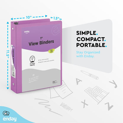 3 Inch Binder 3 Ring Binders Green, Slant D-Ring 3” Clear View Cover with 2 Inside Pockets, Heavy Duty Colored School Supplies Office and Home Binders – By Enday