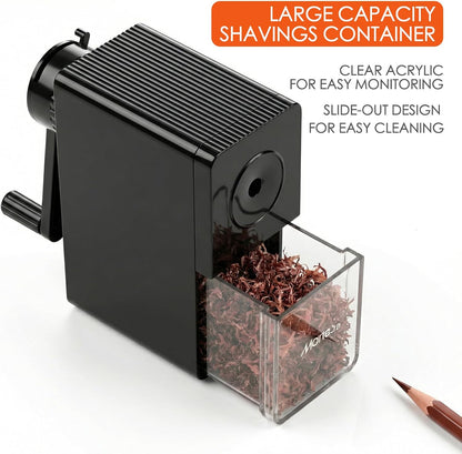 Marie's Long Point Manual Pencil Sharpener, 5-Level Adjustable Hand Crank Sharpener with Large Shavings Box for Art Sketching and Classroom, for Artists and Students