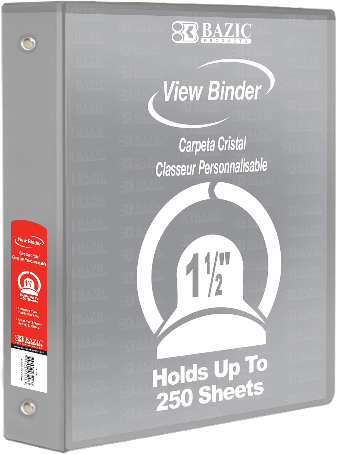 BAZIC Products 3 Ring Binder - Burgundy, Economy View Binder with Clear Overlay Cover and Round Rings, Organizer for School Office Home Use, 1.5-inch Capacity Holds 280 Sheets Paper, 1-Pack