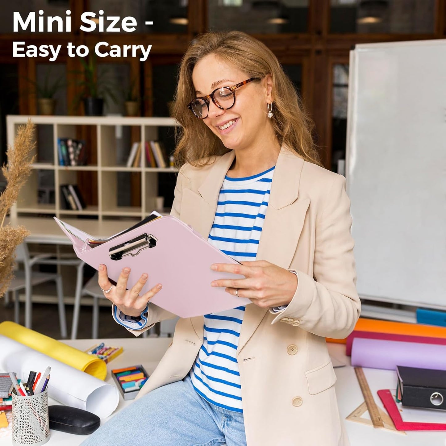 SKYDUE 3 Ring Binder with Clipboard,1 Inch Binder, 13.2" × 10.2" PU Clipboard Binder with Notepad & 5 Dividers with 5 Pockets, Labels, Clipboard Folder Great for School Office(Fit Letter Sized Paper)