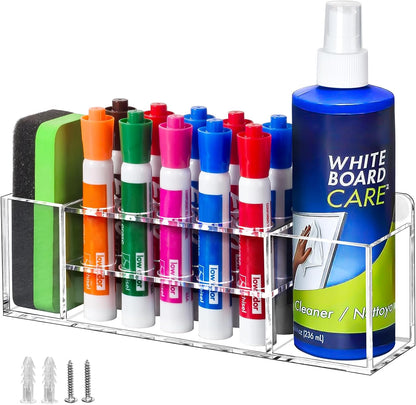 Magnetic Dry Erase Marker Holder for Whiteboard, Wall Mount Pen Holder for Refrigerator, Clear Pencil Holder for Fridge, Strong Magnet Locker Organizer for Classroom, Office