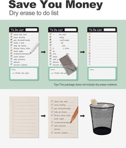 Dry Erase to Do List Sticky Notes| 12pcs Premium Daily Planner White Board| Chore Chart Checklist Notepad| Lined Task Todo Memo Pad| Removable Suitable for Home,Office,Refrigerator,Desk
