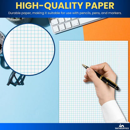 1InTheOffice Graph Paper Pads, Quadrille Ruled Writing Pad White Economy, 8 1/2" x 11 3/4" - 12/Pack