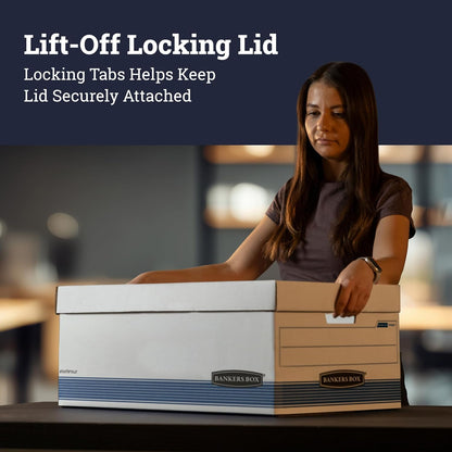 Bankers Box 12-Pack Medium Duty File Storage Boxes with Lids, FastFold Assembly, 24 Inch Legal, STOR, (00702)