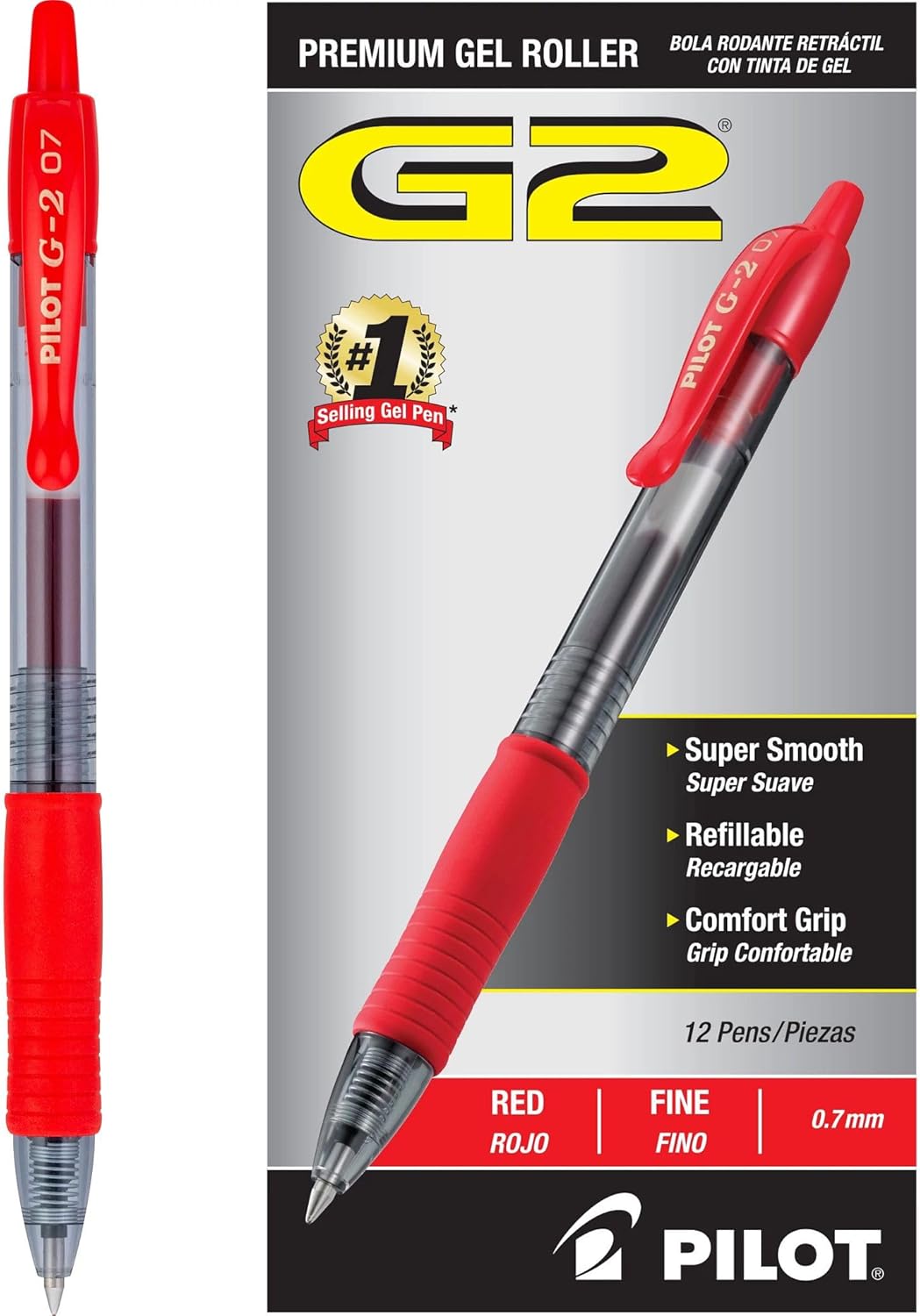 PILOT G2 Premium Refillable & Retractable Rolling Ball Gel Pens, Fine Point, Blue Ink, 12-Pack (31021)