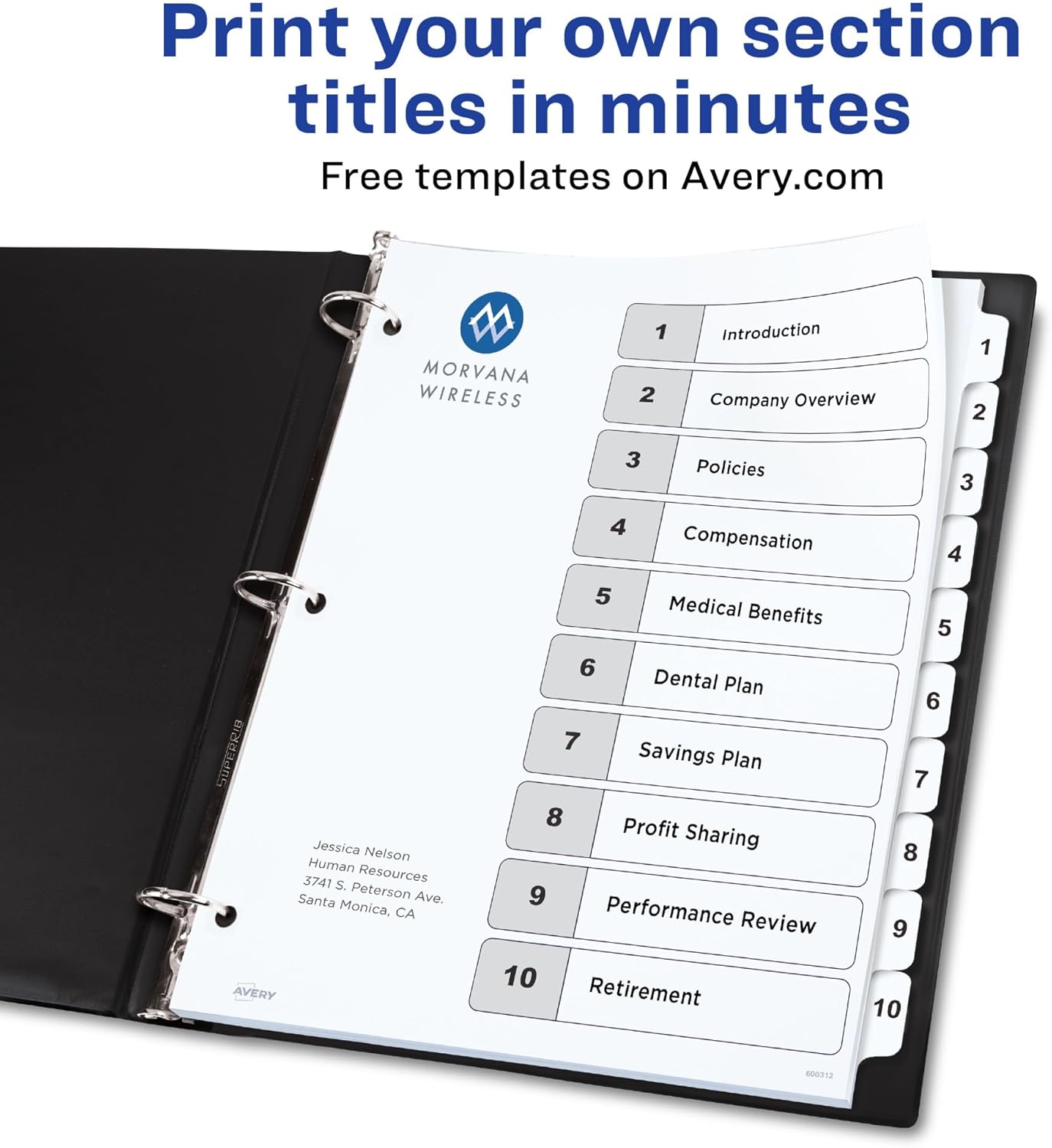 Avery Dividers for 3 Ring Binders, 10 Tabs per Set, Customizable Table of Contents, Classic White Tabs, Great for Organizing Reports, Projects, and More (6 Sets of 11823)