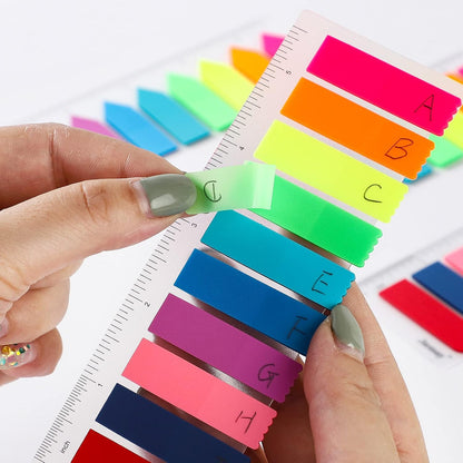2000pcs Neon Page Markers Sticky Tabs, 10 Bright Colors & 5 Shapes Translucent Writable Flags, Index Tabs for Books/Notebooks/Office, with 5.5" Ruler (Arrow/Wave/Semicircle)