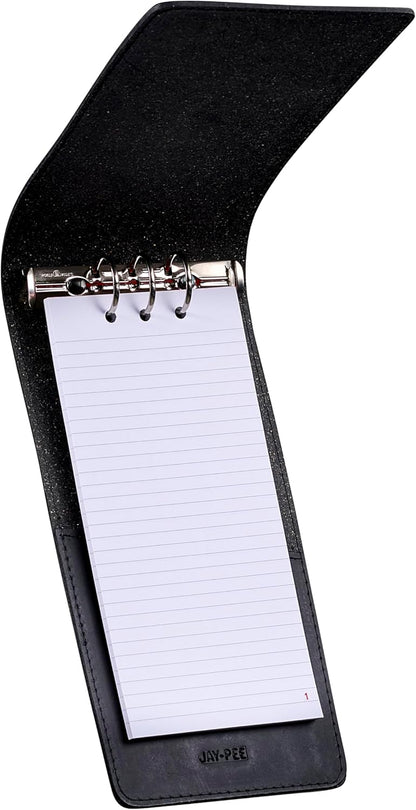 JAY-PEE Memo Book Note Pad Cover NYC Regulation Style Memo Binder with 3 Heavy Metal Rings. Includes 1 Small Size Note Pad 3" X 5" Made of Full Grain Black Leather