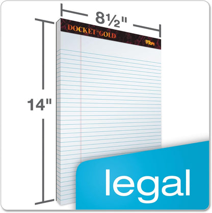 TOPS Docket Gold Writing Pads, 8-1/2" x 14", Legal Rule, White Paper, 50 Sheets, 12 Pack (63990)