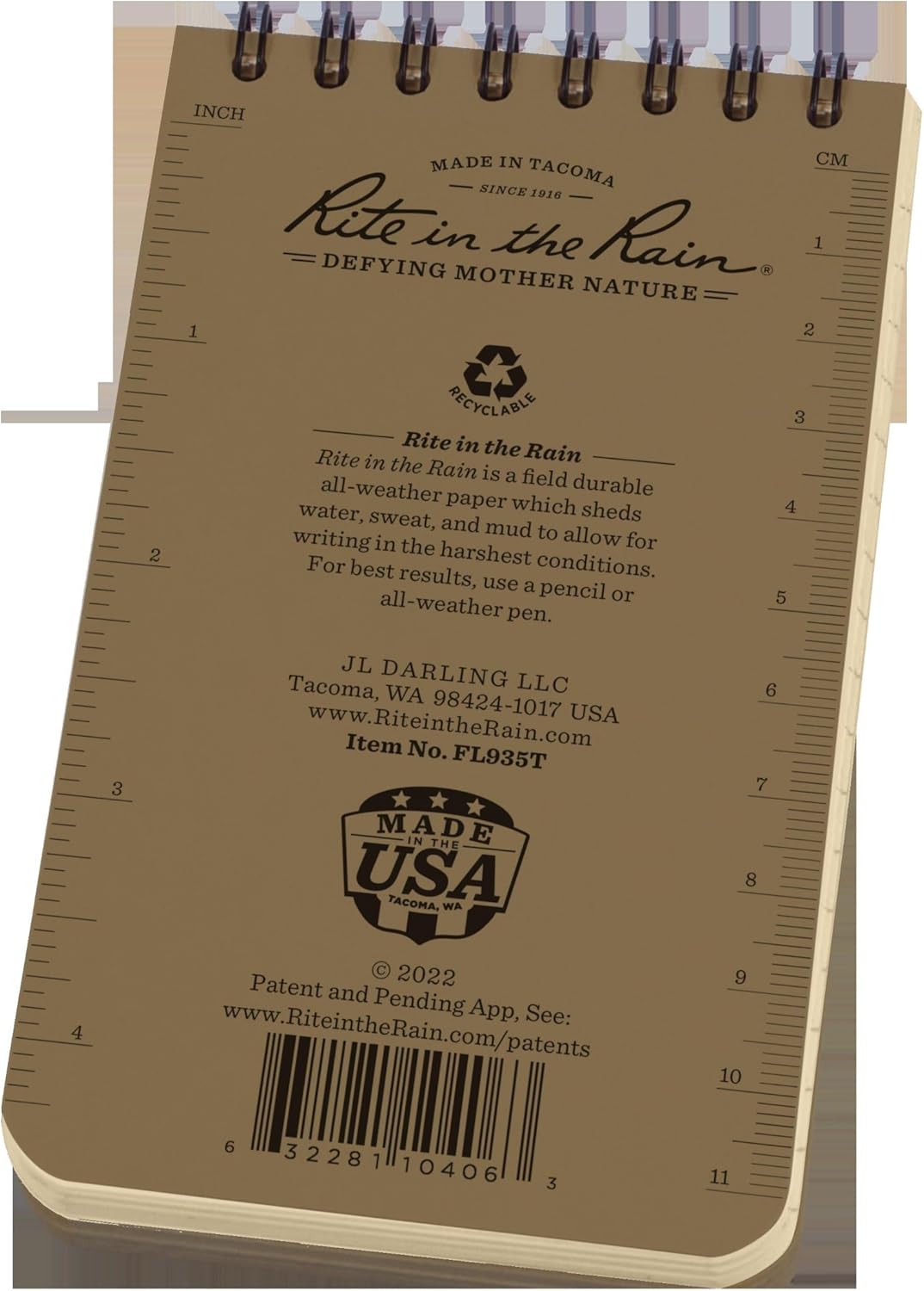 Rite in the Rain Weatherproof Top Spiral Notebook, 3" x 5", Black Cover, Universal Pattern, 3 Pack (No. 735-3X)