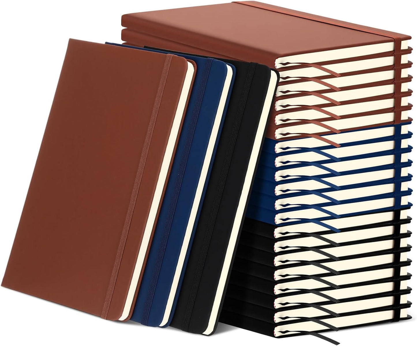 Honoson 20 Pack Lined Journal Notebooks A5 Hardcover Executive Notebook 5.5" x 8.3" PU Leather Wide Ruled Journals Bulk with Elastic Band for Home Business Office School Supplies(Black)