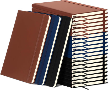 Honoson 20 Pack Lined Journal Notebooks A5 Hardcover Executive Notebook 5.5" x 8.3" PU Leather Wide Ruled Journals Bulk with Elastic Band for Home Business Office School Supplies(Black)