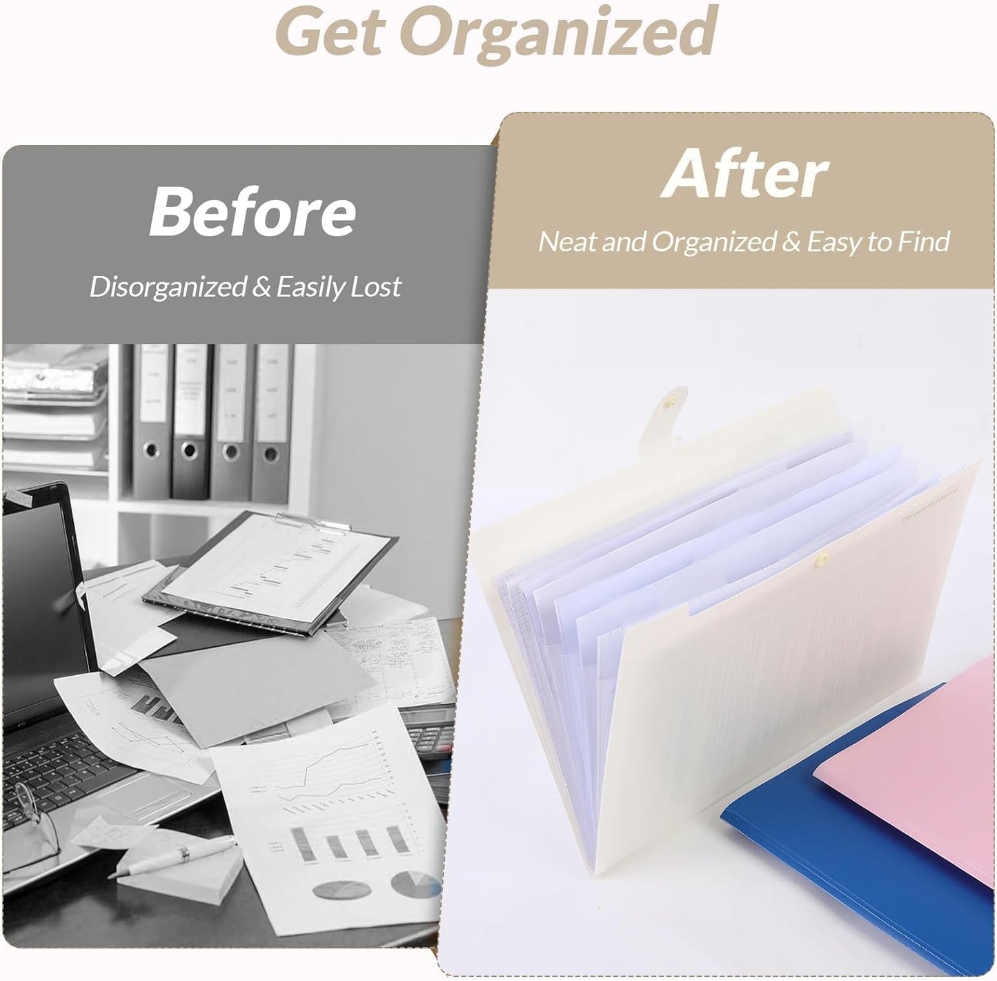 SKYDUE Accordion File Organizer, Expanding File Folder with 8 Pockets, Portable Document Paper Receipt Organizer, Letter/A4 Size Filing Folder School Office Supplies Black