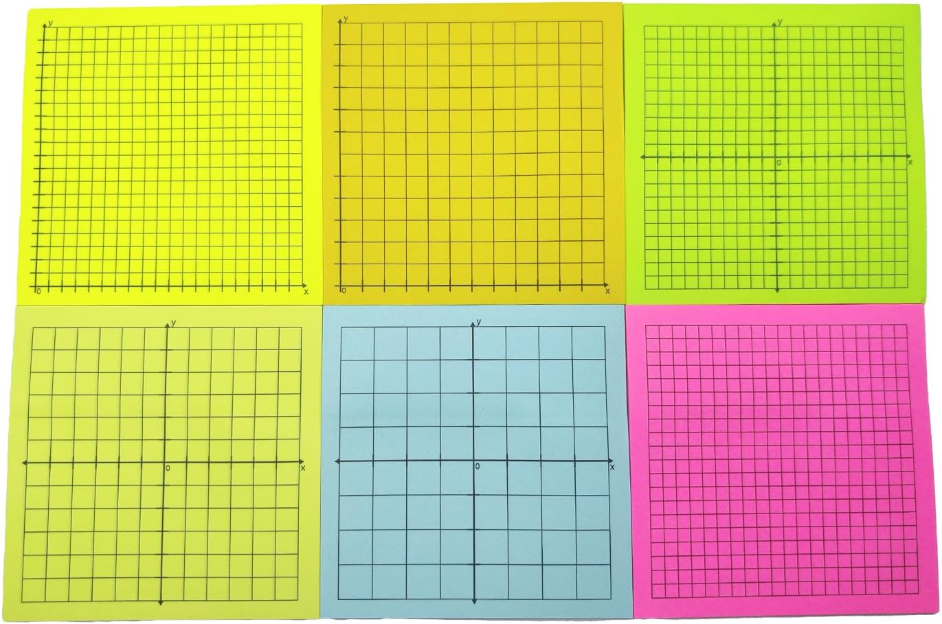 Graph Paper Sticky Notes - Pad with Math Quadrants and Grid Lines, Homeschooling Tools, Peels Off Cleanly, 6 Pads for Students, 3x3 Inch, Bright Color