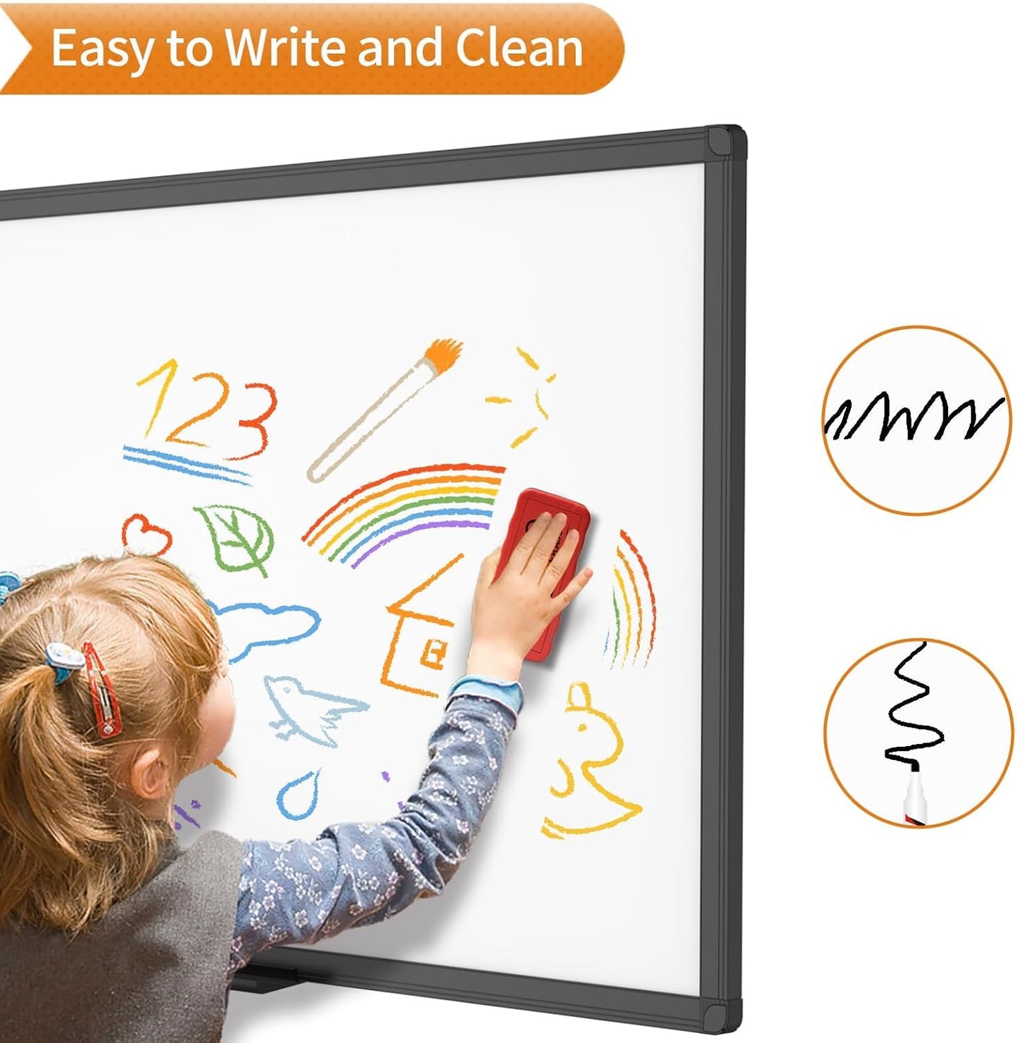VIZ-PRO Magnetic Dry Erase White Board, 36 X 24 Inches, Black Aluminium Frame