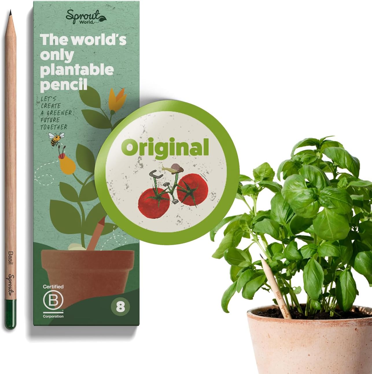 SproutWorld Wood-Cased Pencils | Mindful Thoughts Edition | HB Pre-Sharpened Graphite Plantable Wooden Pencils with Flower, Herb & Vegetable Seeds | Gift with Inspirational Quotes | 8 Pack