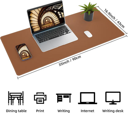 Large Desk Mat 47.2" x 17" Leather Desk Pad Protector with Natural Cork & PU Leather, Non-Slip Office Desk Mat, Large Mouse Pad, Waterproof Desk Blotter pad for Office&Home(Black)