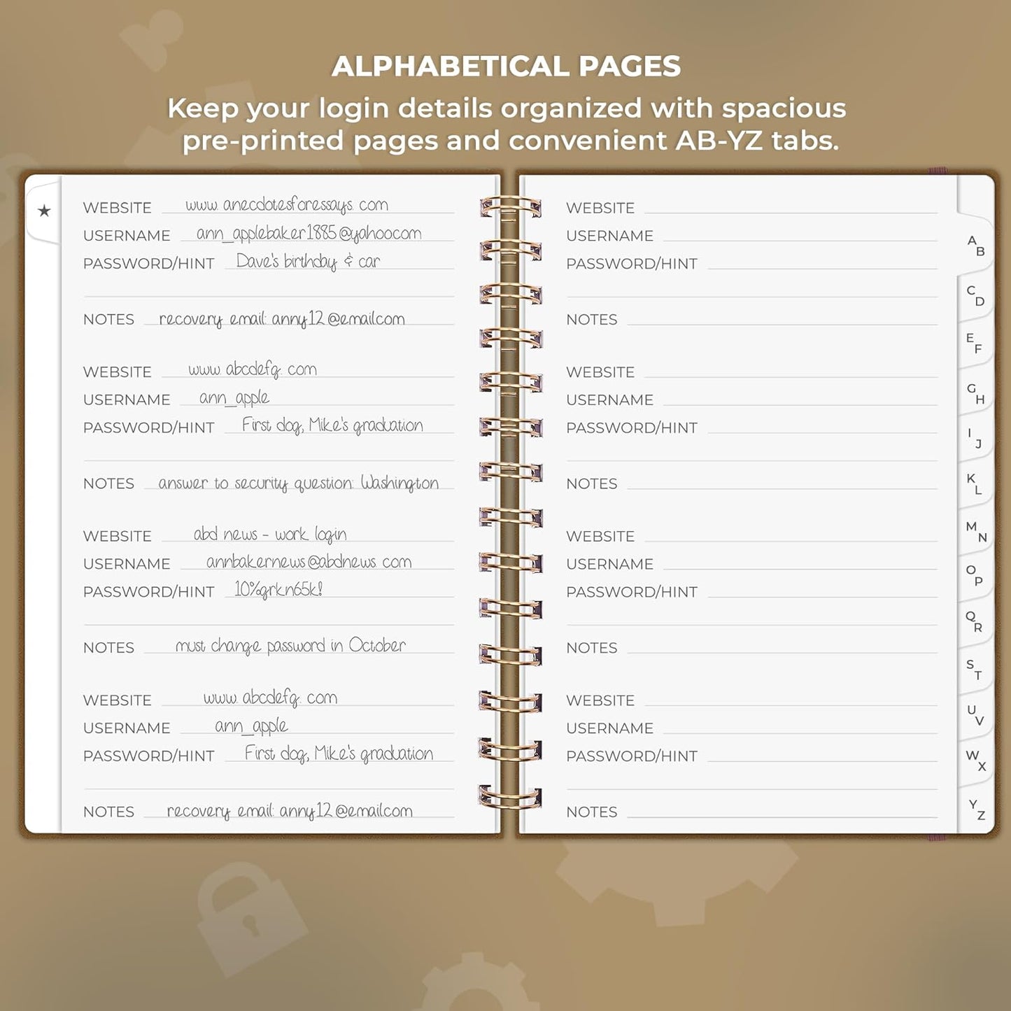 Clever Fox Password Book Spiral – Internet Address & Password Organizer with Laminated Alphabetical Tabs – Password Keeper Journal – Hardcover, Medium Size, 6.1x7.7” (Mystic Blue)