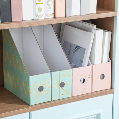 PerKoop 6 Pcs Decorative Magazine File Holders Floral Foldable File Folders Magazine Storage Boxes Rack Desk Organizer Documents with Printable Labels for School Office Home (Floral)
