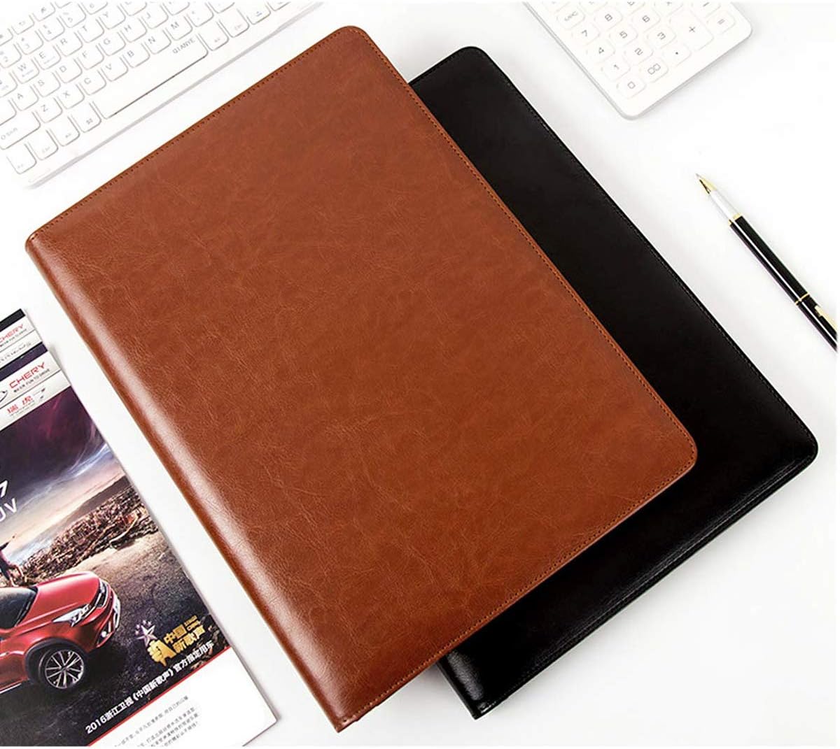WAVEYU Resume Portfolio Folder, Padfolio Clipboard, Writing Portfolio Leather Clipboard with Cover for Legal Pad Holder Letter Size A4 for Business Conference Notepad Clip Boards, Purple