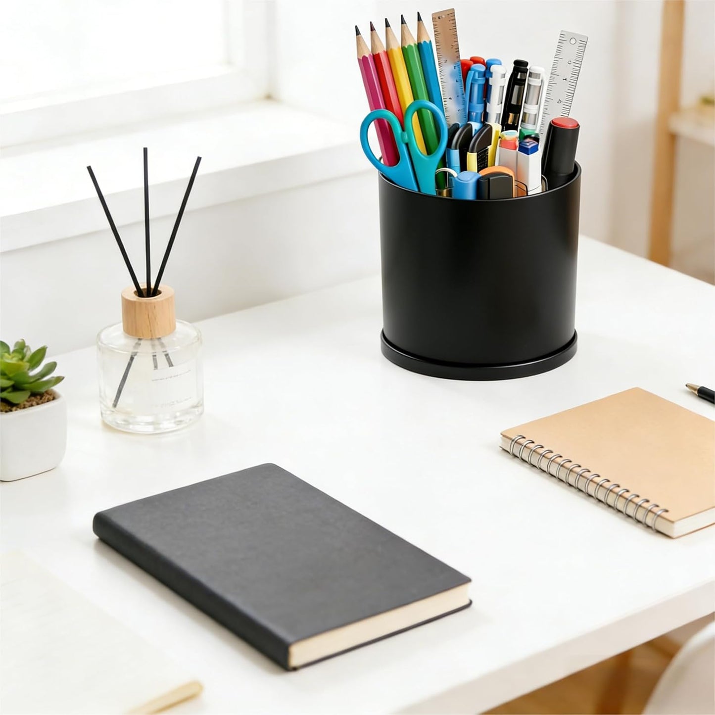 Yieach 360 Rotating Acrylic White Pen Holders and Pencil Cups for Desk,Small Cute Desk Organizers Accessories and Makeup Brush Holder,Spinning Pencil Caddy School Supplies Organizer for Teacher,1PCS