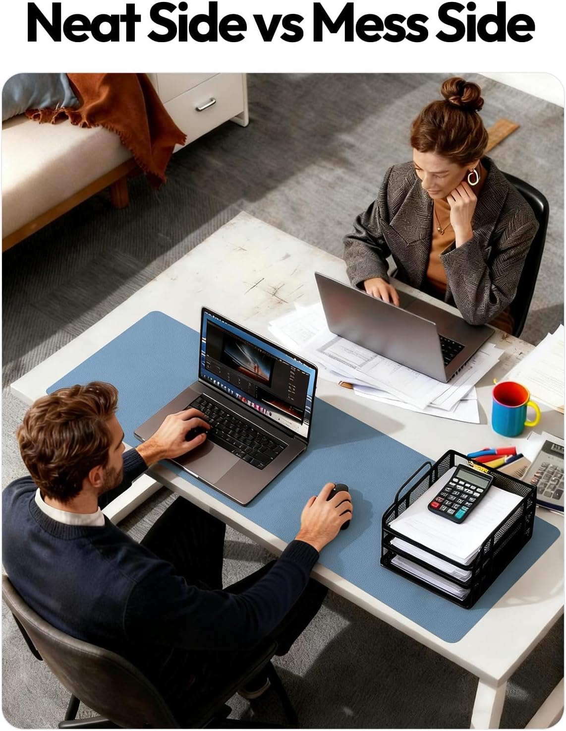 YSAGi Leather Office Desk Pad Protector, Large Mouse Pad, Non-Slip, PU Leather, Laptop Desk Blotter, Waterproof Writing Pad for Office and Home, Black, 23.6" x 13.8" - Colors A