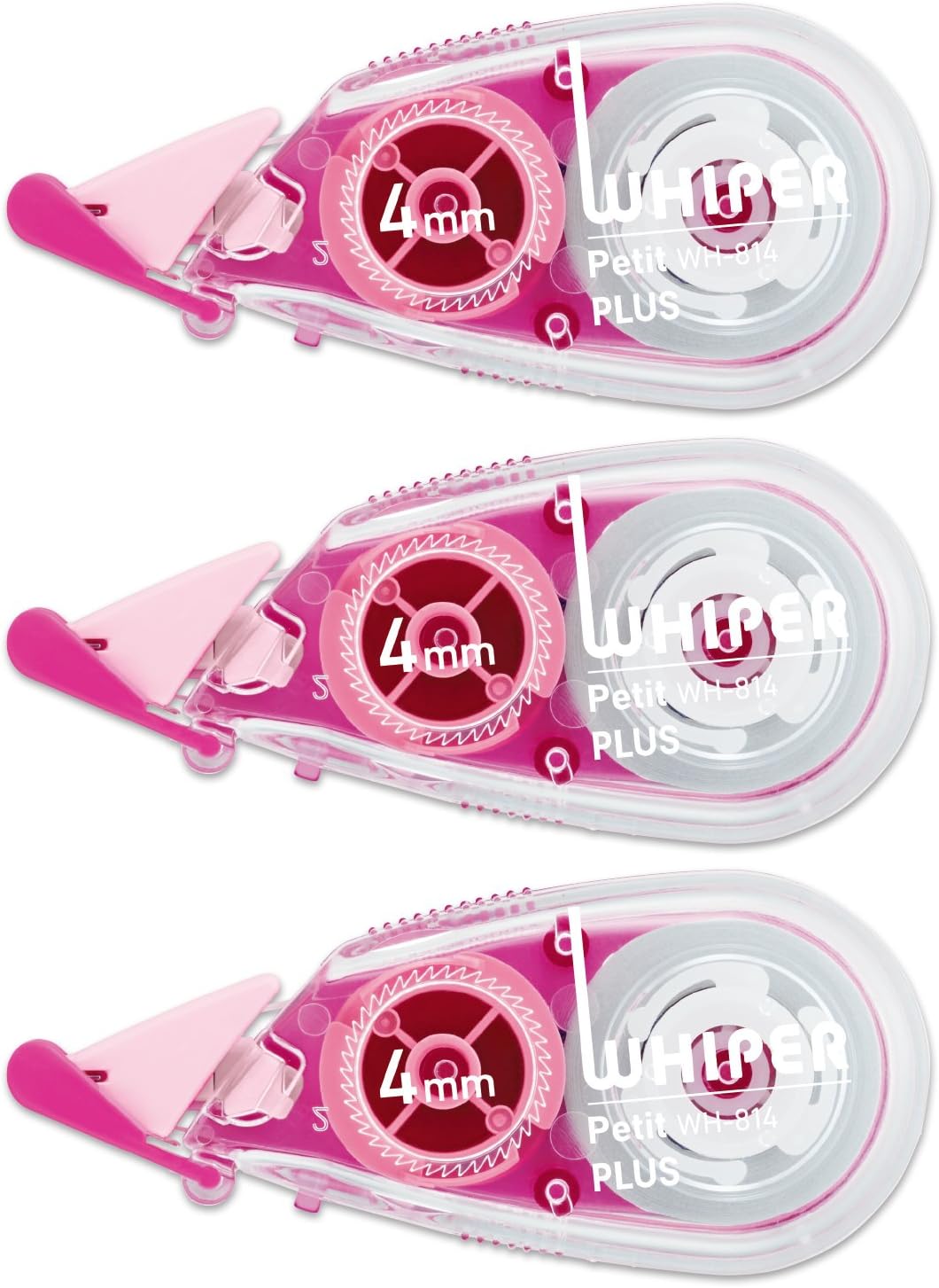 Plus WH-814-3P Correction Tape, White Petite, 0.2 inches (4 mm), Pink, Pack of 3 49-244