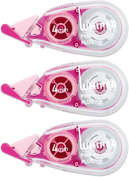 Plus WH-814-3P Correction Tape, White Petite, 0.2 inches (4 mm), Pink, Pack of 3 49-244