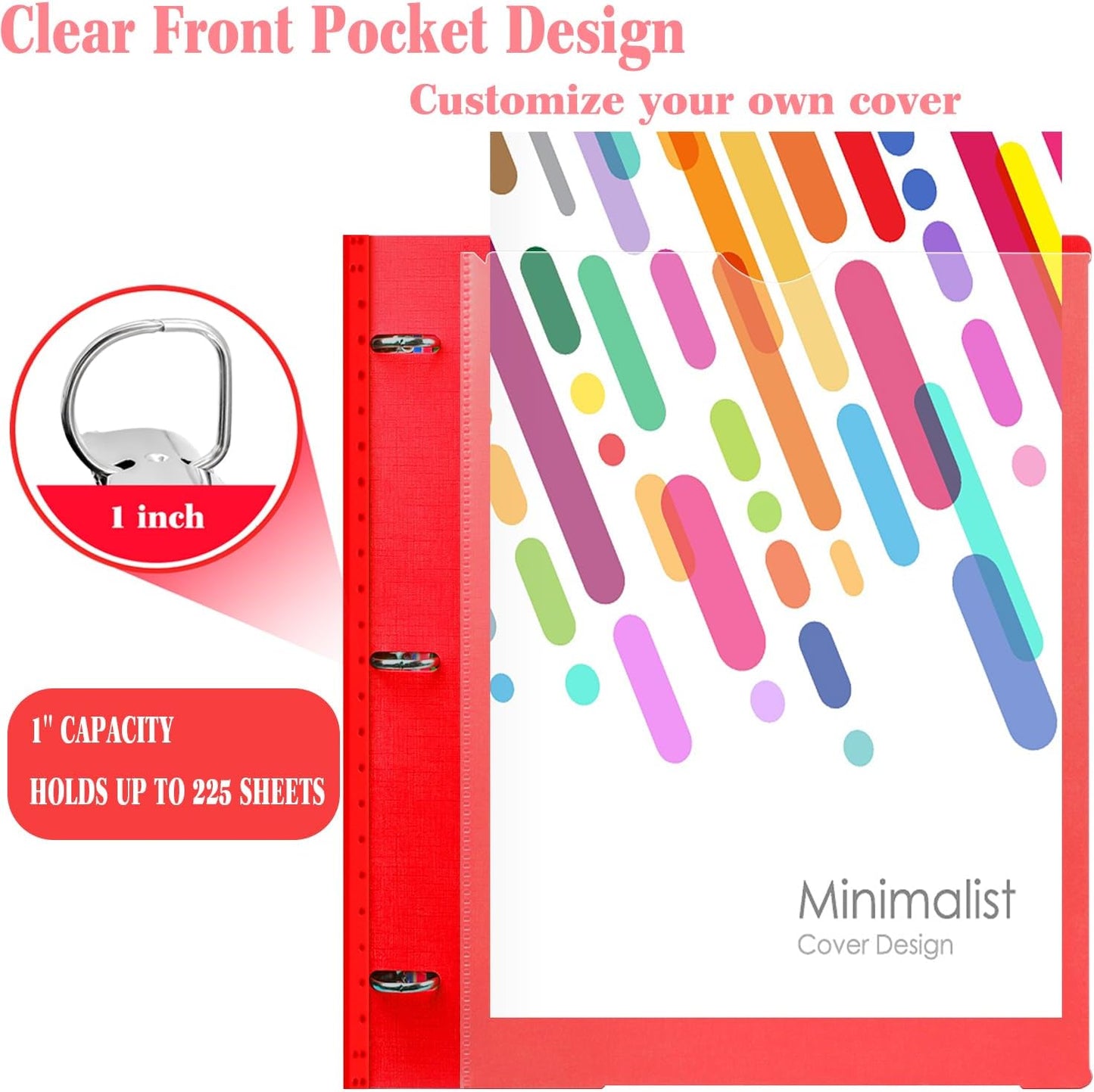 INFUN Telescoping 3 Ring Binder - 4PCS, Portable Plastic 3 Ring Binder with Telescoping Spine, Binders with Foldable Front Cover Holds 8.5"x11" Paper for School, Office, Homes