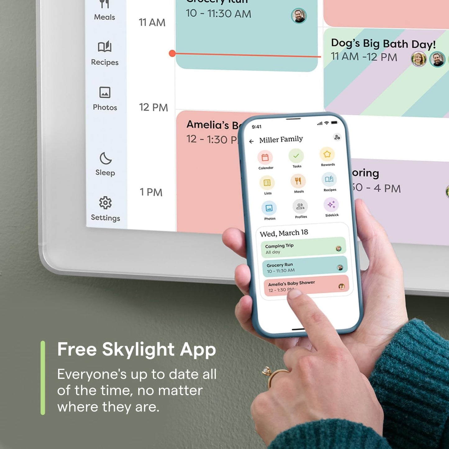 Skylight Calendar Max: 27-Inch Smart Digital Calendar & Chore Chart, Family Organizer with Interactive Touchscreen Display – Wall Mountable in Portrait or Landscape, Classic White Frame
