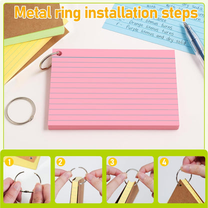500PCS Colored Index Cards, 3x5 Inches Flash Cards with Ring, Lined on Both Side Notecards Ruled Study Card Flashcards Heavy Note Cards for Studying, Learning, School, College