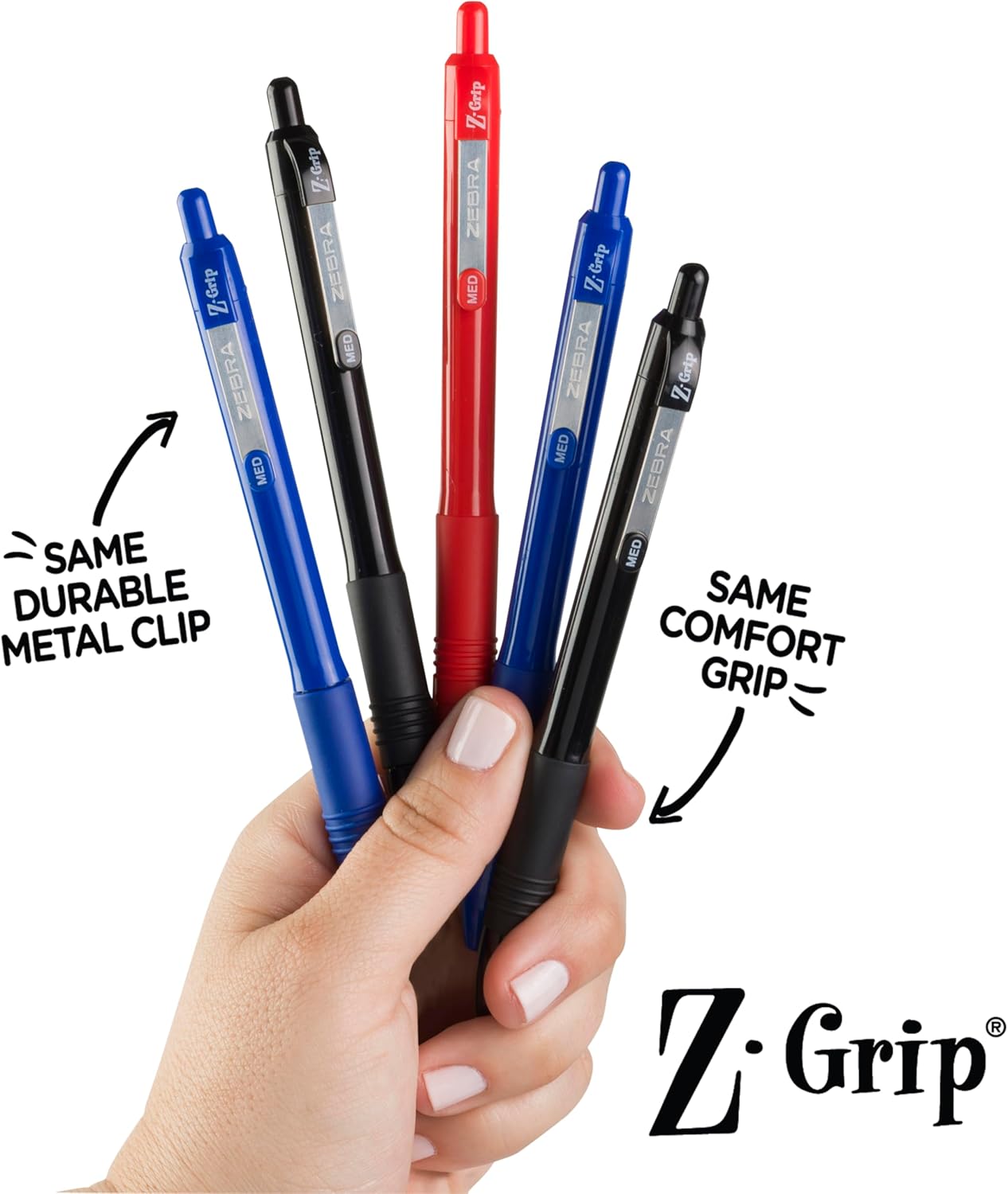 Zebra Pen Z-Grip Retractable Ballpoint Pen, Smooth-Flowing Black Ink, 1.0mm Medium Point, School & Office Supplies, Ideal for Note-Taking, Journal and Planner Use, 18-Pack (22218)