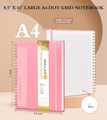 Spiral Notebook Journal 8.5” x 11”, A4 Large Pink Notebooks for Women Men, College Ruled Lined Journal, 100 GSM Paper, Plastic Hardcover Spiral Bound Journals for Work School Note Taking Business