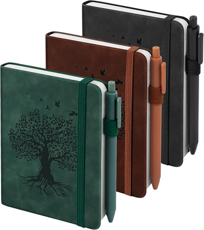 3 Pack Pocket Journaling Notebooks, A6 Small Notebook For Note Taking Journaling Notebooks Journals For Writing Mini Note Pads With Pen Holder 120 Pages 100 GSM Thick Paper(Nude, Brown, Forest Green)