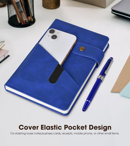 Lined Journal Notebook with Pen, A5 Personalized Hardcover Leather Journal for Men Women, 200 Pages 100 GSM Thick Paper College Ruled Notebooks for Work Travel School Writing Diary 5.9" X 8.4" Black