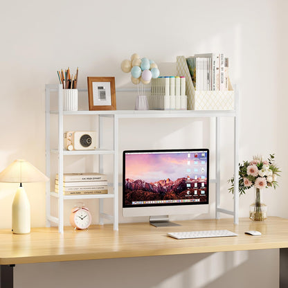 Snughome Desk Shelf, 38.6" Desktop Organizer Shelf, Desk Hutch for Computer Monitor, 4 Tier Desk Display Rack, Wood Desktop Bookshelf Storage Rack for Home Office Dorm, Rustic Brown | Desk Hutch, Computer Monitor, Desktop Display Rack, Home Office Dorm