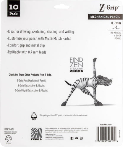 Zebra Pen, Z-Grip Mechanical Pencil, Smooth Writing, Latex-Free Grip, 0.7mm Lead, #2 HB, Pre-Loaded with Lead and Eraser, for School, Office, Everyday Use, Refillable, Clear Barrel, 24-Pack, (15241)