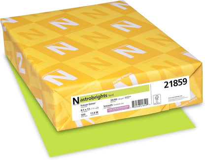 Neenah 21859 Astrobrights Color Paper, 8.5” x 11”, 24 lb / 89 gsm, Vulcan Green, 500 Sheets
